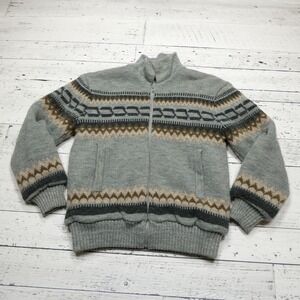 VINTAGE Boundary Waters Sweater Jacket Adult Medium Gray Wool Blend Sherpa Lined